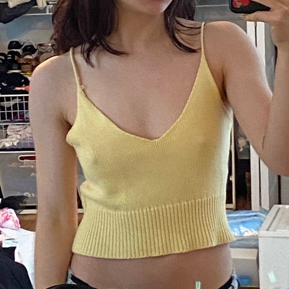 brandy melville knitted yellow strappy top, one size fits all